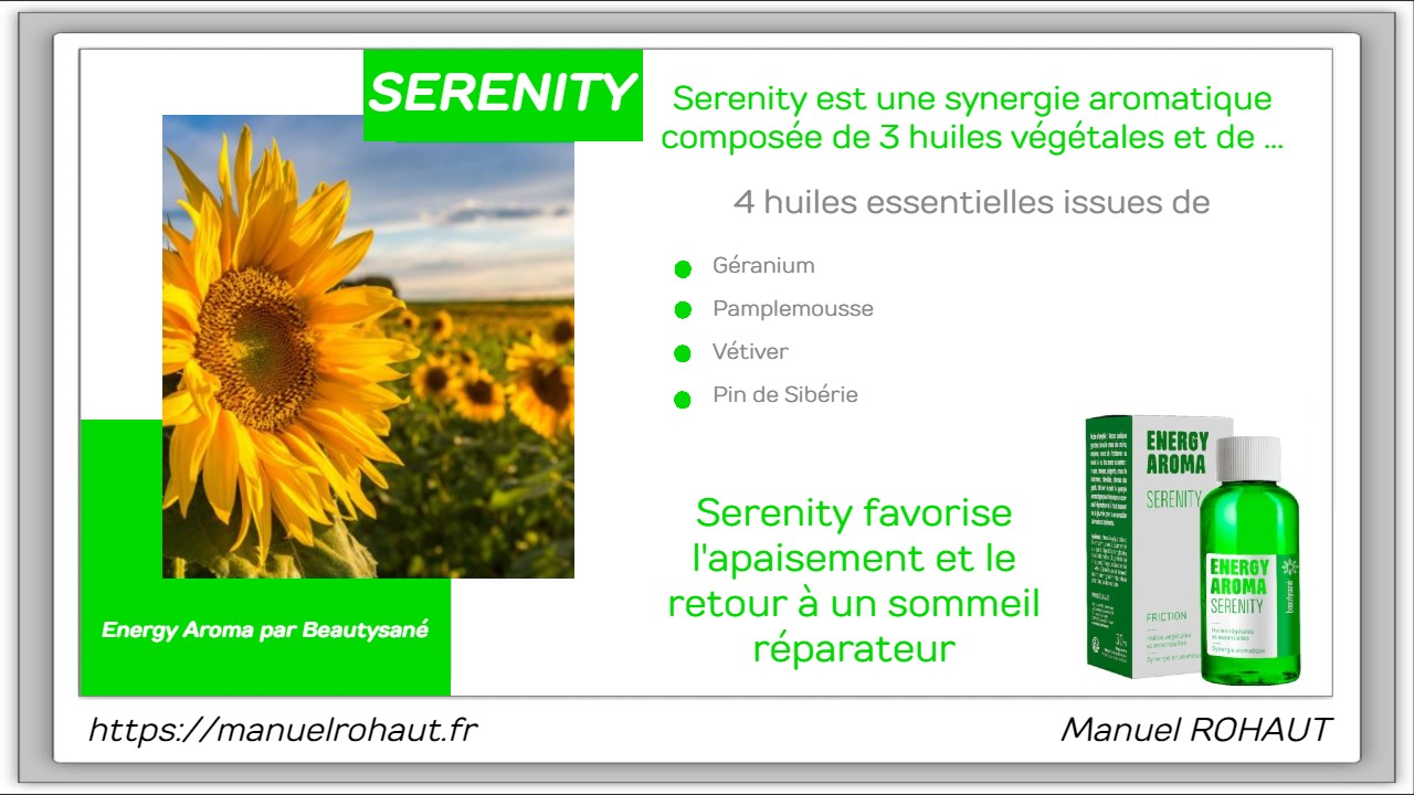 Energy aroma beautysane synergie aromatique à base d'huiles essentielles d'origine végétale - Fiche Serenity