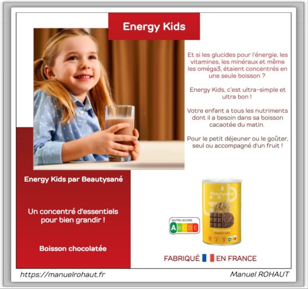 Boisson chocolatée - Beautysané Energy Kids - Nutriscore A - Descriptif